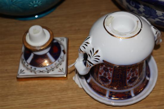 A quantity of mixed ceramics including a Burmantofts jardiniere, an Imari dish, etc.